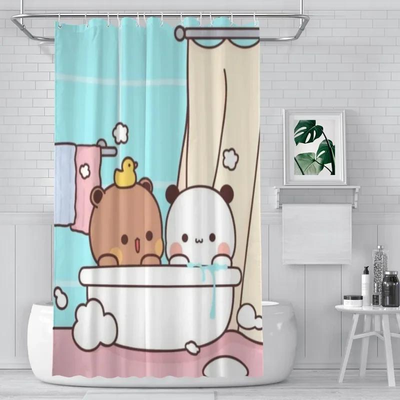 PO01 Shower Curtain Bathroom  Cute Bear Pnada Bubu Dudu Decor Modern Household Items Bathroom Curtain Graduation Gift Festival