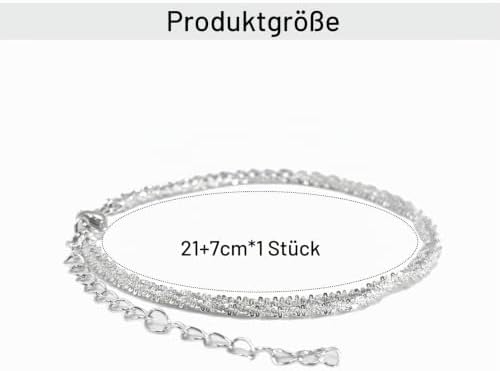 SJUIEO Women's Anklet Set Waterproof Double Layer Ankle Chain Silver Plated Shiny Jewelry Gift