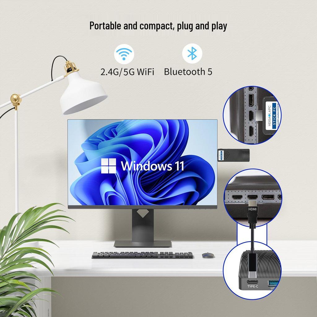 PCSTICK Mini Host: 4K HD Video Game Mini PC J4115