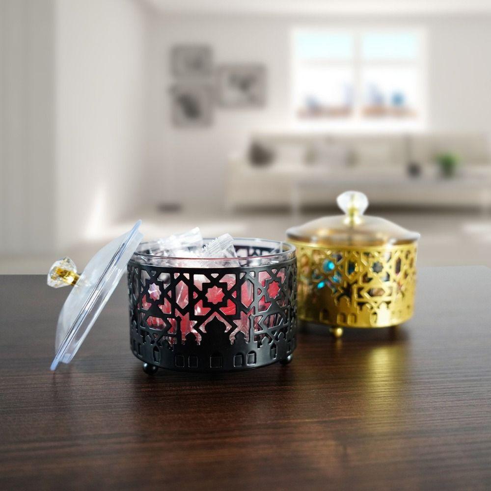 New Metal Material Snacks Tray With Lid Decorative Design Dried Fruit Box Festival Style Party Use Storage Box Islamic Festival