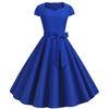 Summer new retro women's clothing bag sleeves solid color belt big swing dress