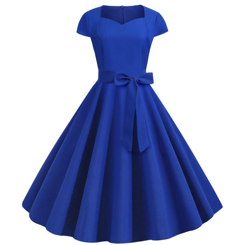 Summer new retro women's clothing bag sleeves solid color belt big swing dress
