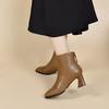 Square Head Fashion Boots Women's Autumn and Winter New Simple Temperament Rear Zipper Leather Boots Thick Heel