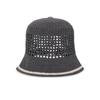 VARZAR VA Top Button Knit Crochet Bucket Hat Gray