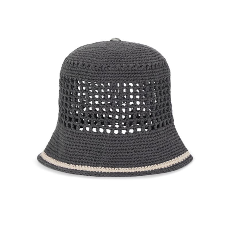 VARZAR VA Top Button Knit Crochet Bucket Hat Gray