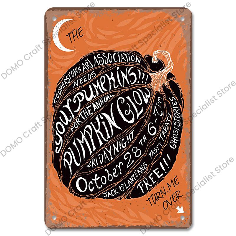 Halloween Night Party Poster Vintage Metal Signs Pumpkin Trick or Treat Metal Tin Plate Wall Art Decor For Bar Pub Club Home