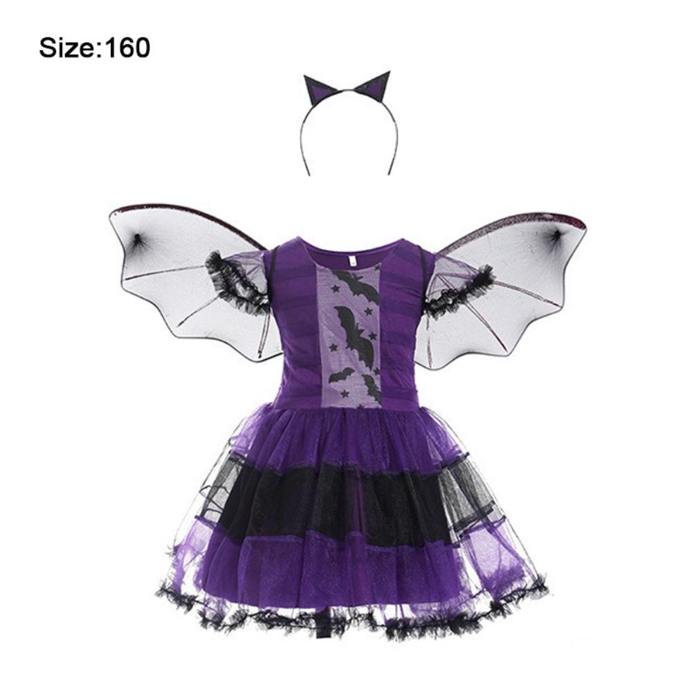 Purple Bat Design Demon Costume Wizard Hat Included Role Play Clothes Cosplay Dress  For Girls