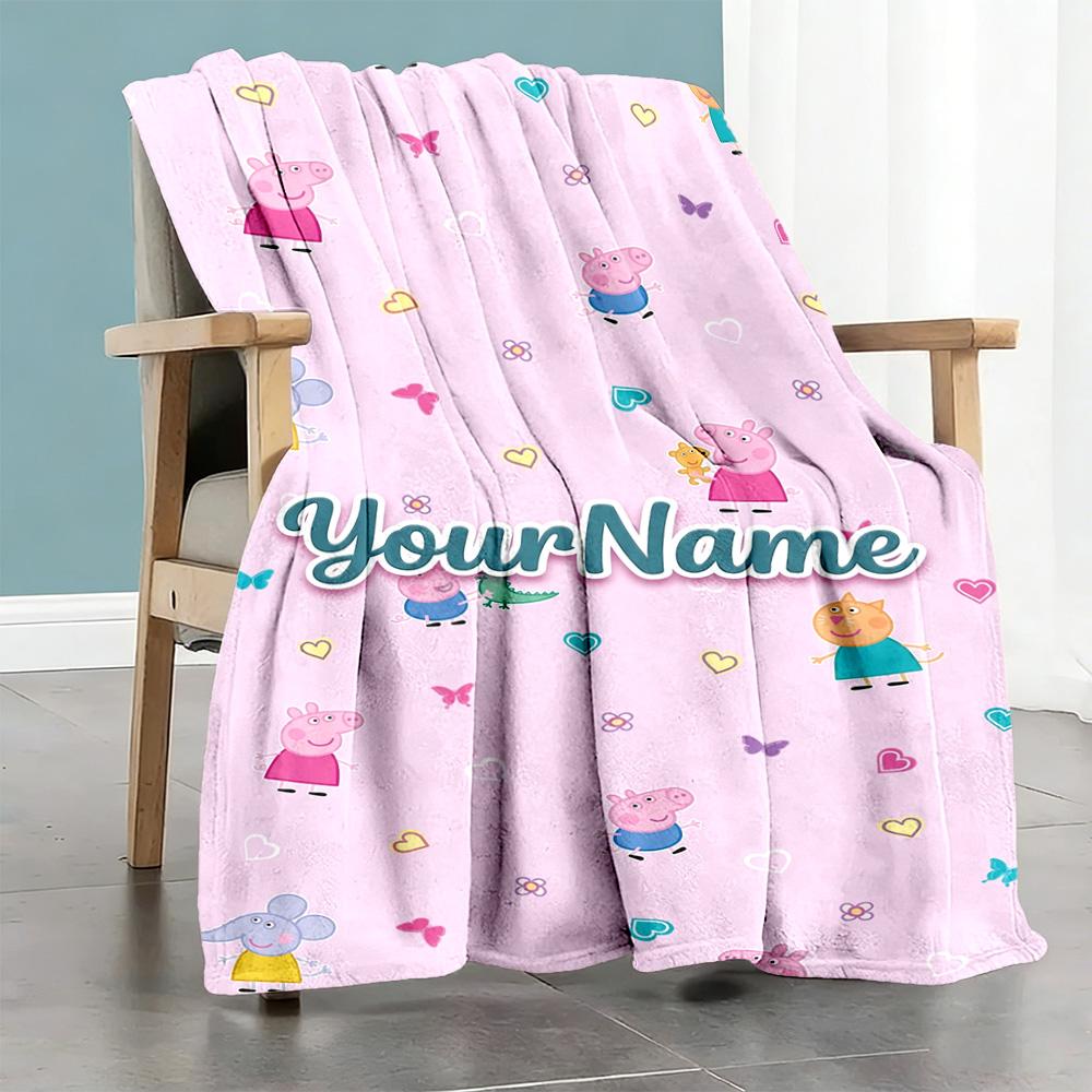 Peppa Pig Customize Text Blanket Cozy Customizable Blanket Soft Warm Cozy for Bed Sofa Couch Office Four Seasons Universal