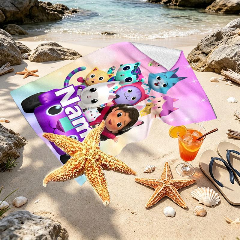 Custom Name Personalized Gabby's Dollhouse Print Beach Towel, for Trip Camping Beach Party Home Decor, Birthday Gift for Family & Friends