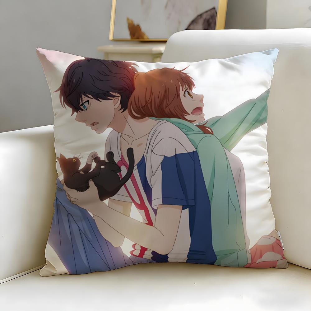 classic manga Ao Haru Ride Cushion Cover Soft & Easy-Wash Pillow Case – Versatile for Couch, Bed, Travel and Office