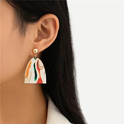 Fashionable Oil Painting Irregular Print Earrings