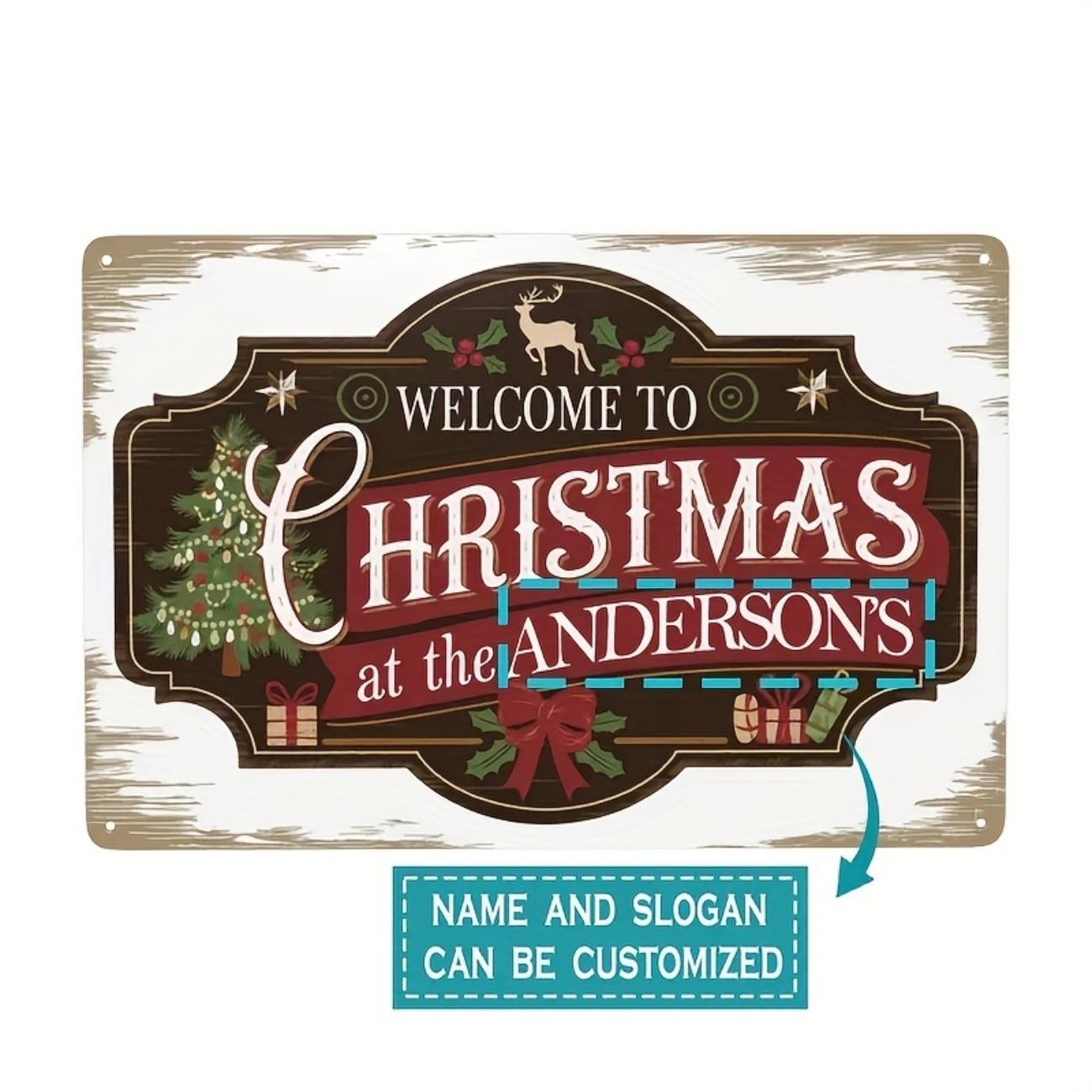 1pc Custom Christmas Welcome Sign Personalized Family Name Metal Tin Plate Decorative Art белый