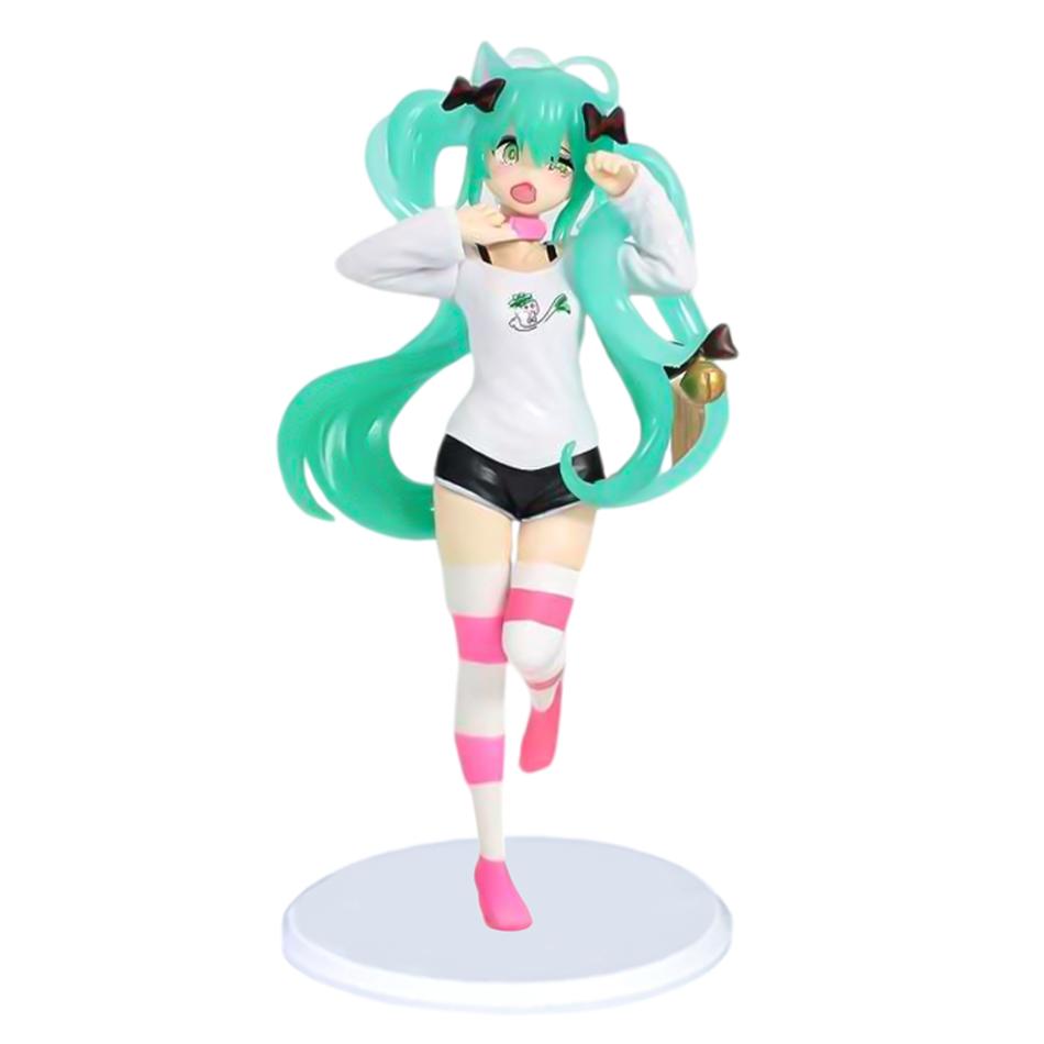 Hatsune Miku Model Anime Girl Figures Cat Ear Sitting Posture Short Sleeved Pajamas Figurines Car Decoration Doll Kids Toys Gift