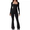 2023 Damen Langarm Jumpsuit mit Bauchkontrolle und Taillenformer, Po-Lifting, Karree-Ausschnitt, Weiter Beinausschnitt, Hohe Elastizität