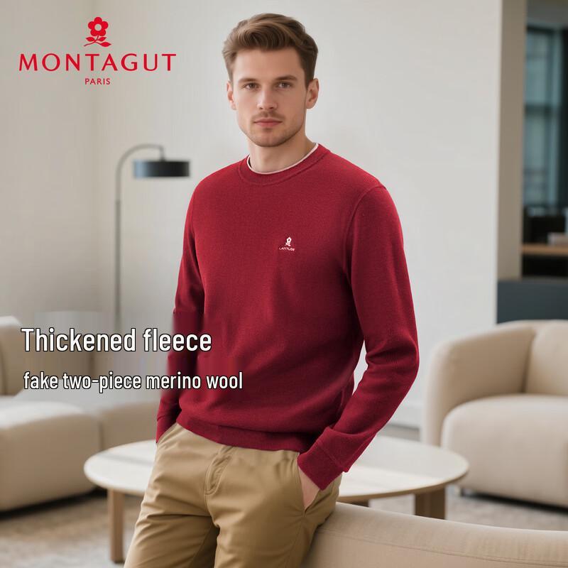 

MONTAGUT Men s Winter Plush Thick Round Neck Knitted Sweater 3XL