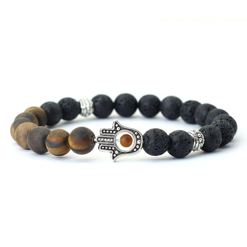 New Men Strand Bracelet Classic Fatima Braclet Natural Volcanic Rock Braslet Meditation Tibetan Brazalete Armband Herren Pulsera