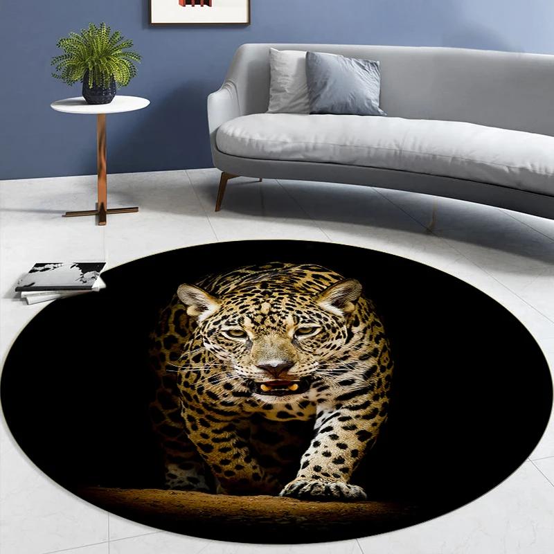 Leopard Tier Runder Teppich Wohnzimmer Kreis Teppich Haus Schlafzimmer Nachttisch Fußmatte Tierwelt Stuhlmatten Raumeingang Türvorleger