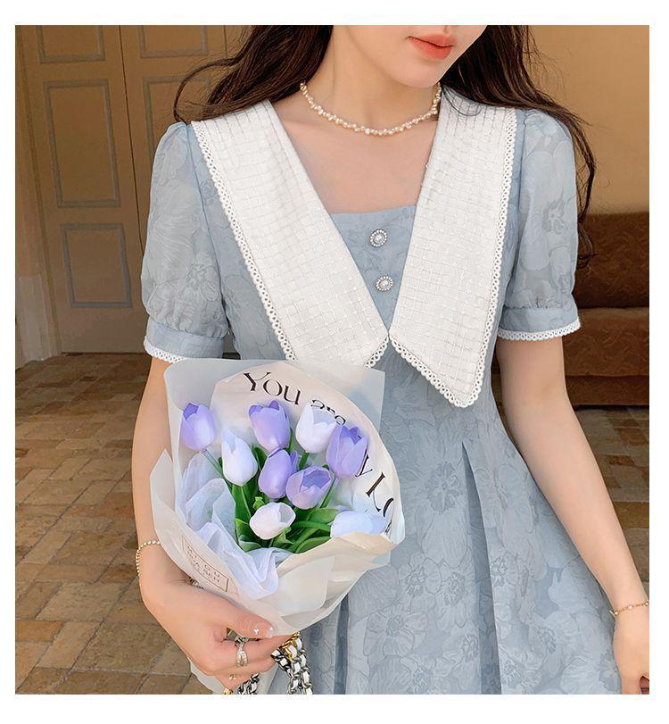 2026 Plus Size French Doll Collar Printed Dress - Retro Waist-Cinched A-Line Skirt for Summer