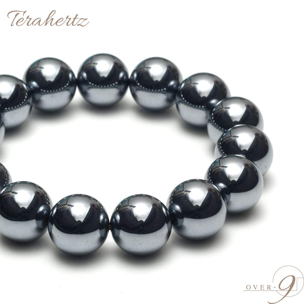Terahertz Bracelet 14mm A Tested by a public Power Stone Natural Stone Health Accessories Round Ball OVER-9 institution! Men's Women's [18cm]