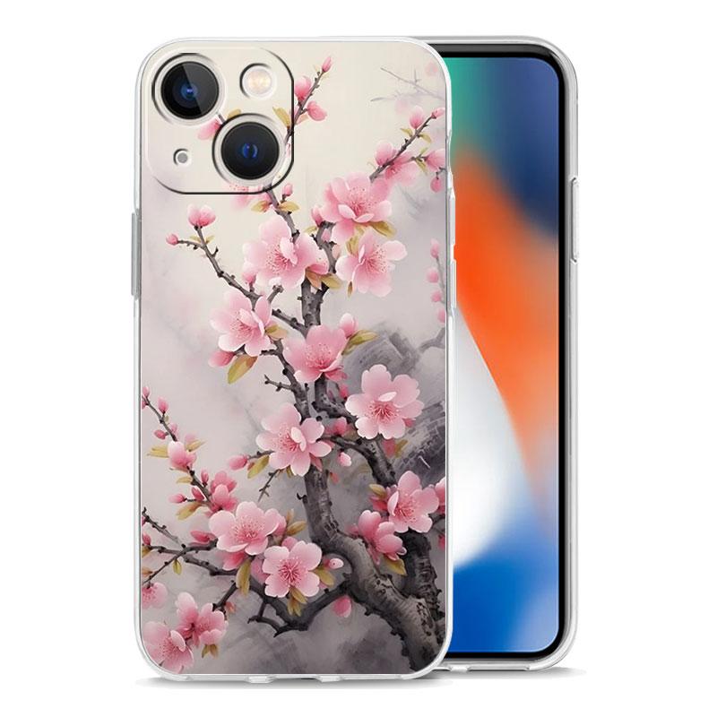 Cherry Blossom Tree Luxury Transparent Phone Case For iPhone 15 14 13 12 mini 11 Pro Max XS X XR SE 7 8 Plus Clear Cover