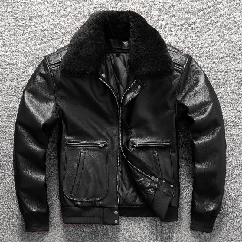 Leather Leather Jacket Sweater Collar Cotton Removable Liner Men's Winter Large Size Jacket