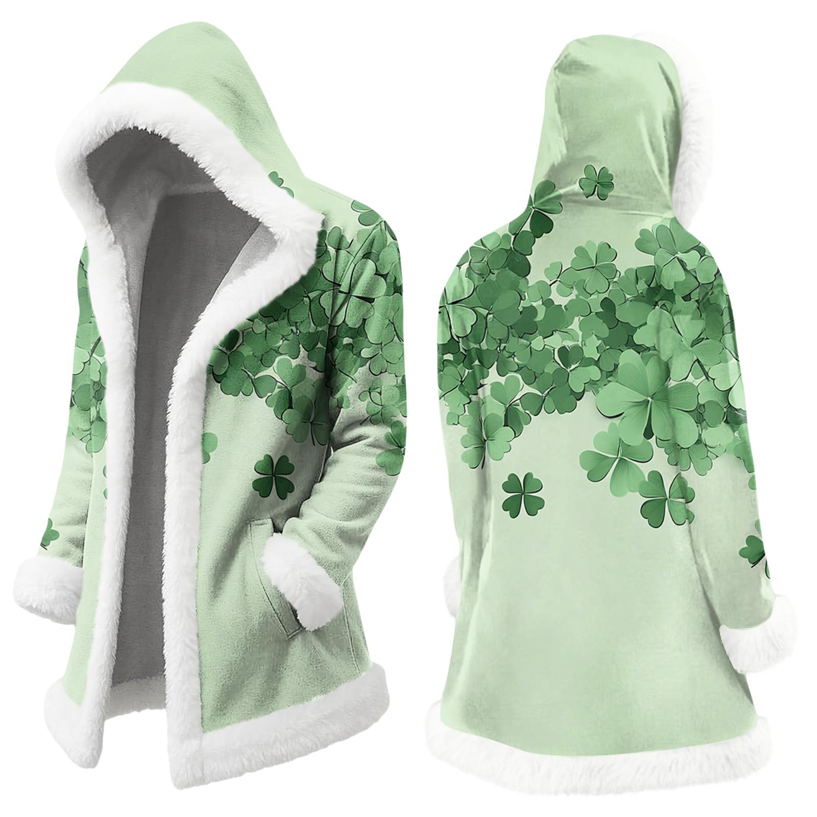 

Унисекс Повседневный И Модный Плюшевый Воротник С Капюшоном С Длинным Рукавом St. Принтованная куртка Патрика XL