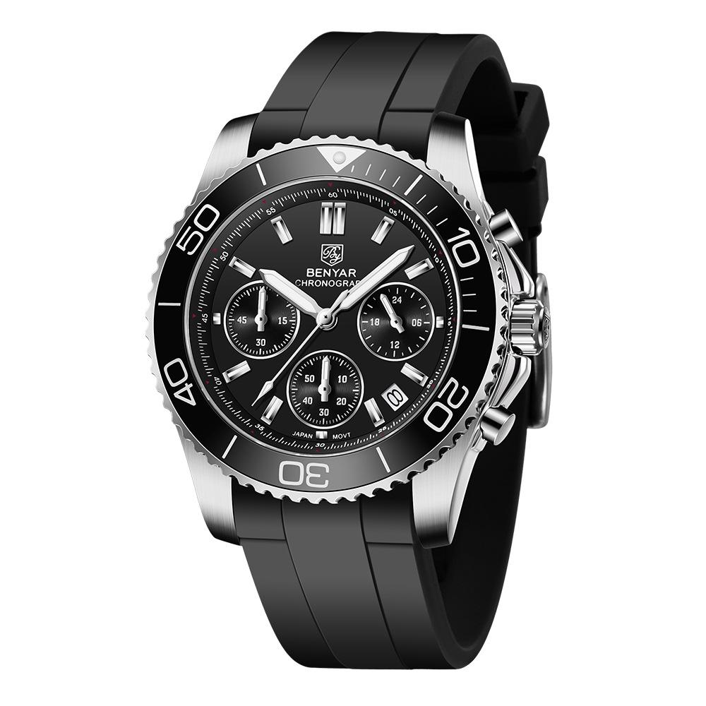 Benyar Men's Stainless Steel Multifunction Chronograph Watch - Luminous, Waterproof S002
