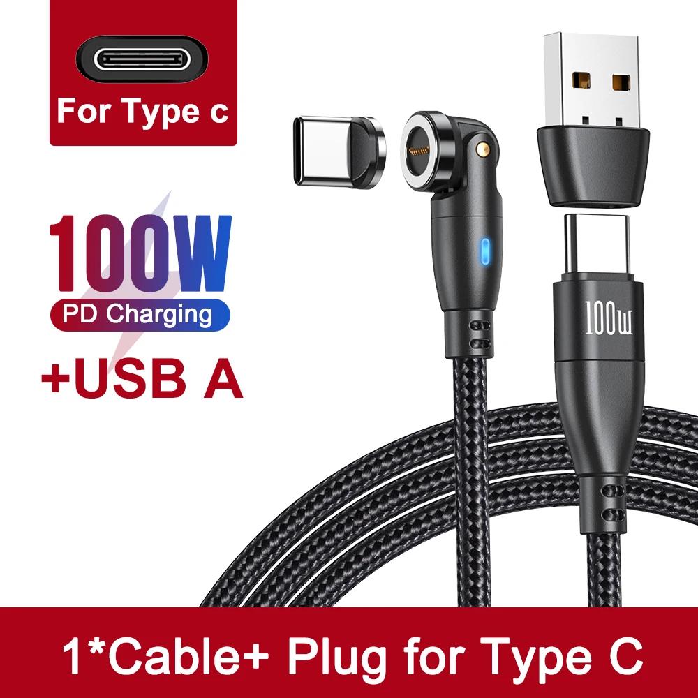 

PD 100W 540 вращающийся магнитный кабель USB C на кабель Type C 5A быстрая зарядка шнур данных для Macbook iPhone Xiaomi ноутбук 1.8m