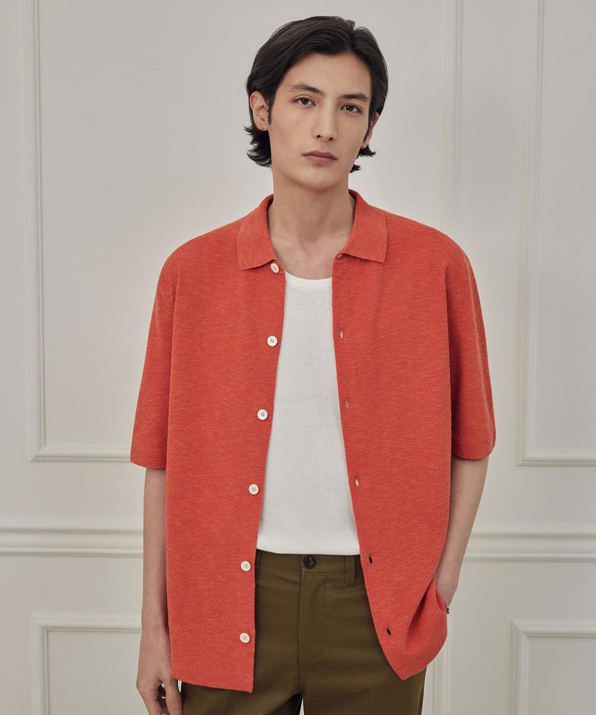 Theknitcompany Abyss Linen Polo Cardigan - Celosia Orange