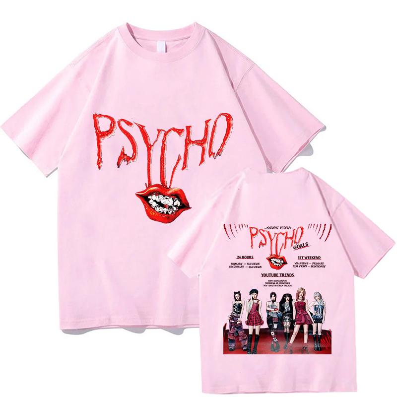 BABYMONSTER PSYCHO T-shirt 100% Coton T-shirt Graphique Hauts Tendance T-shirts Manches Courtes Col Rond Unisexe Confort Vêtements Doux