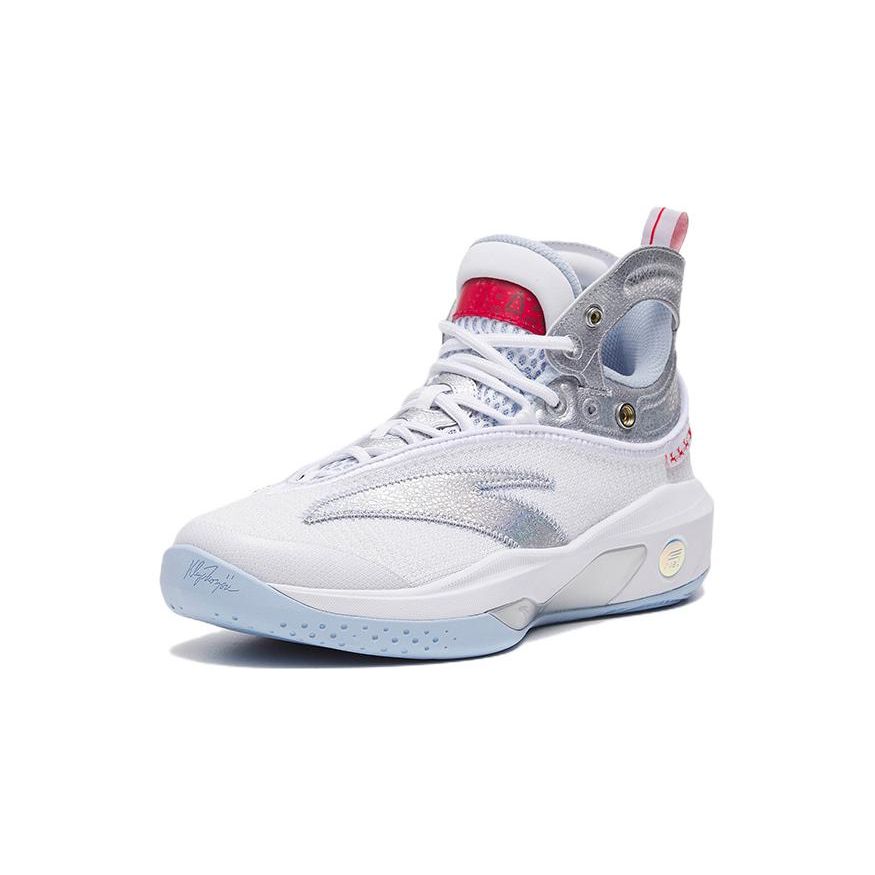 Anta Kids KT8 Non-Slip Shock Absorbing Wear-Resistant High-Top Basketball Shoes Kids Basketball Shoes Silver Blue 312311130-10