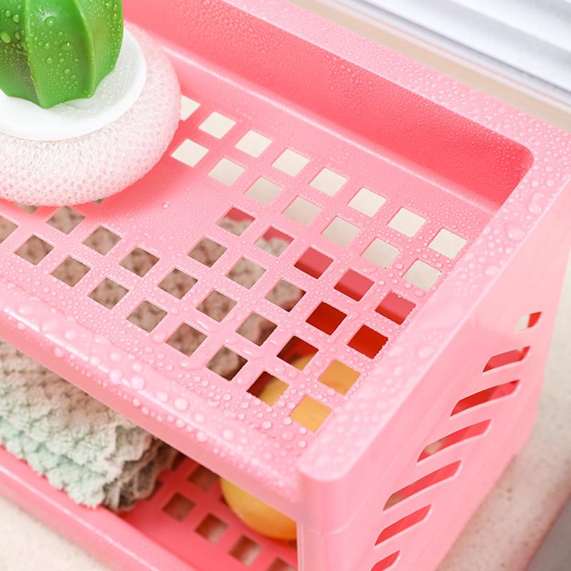 PP Desktop Double Layer Storage Rack Rectangular White Organizing Student Desk Office Cosmetics Stationery