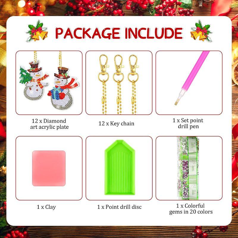 12pcs/Set DIY Diamond Painting Christmas Keychains Double Sided Crystal Rhinestones Key Chains Diamond Art Christmas Ornaments