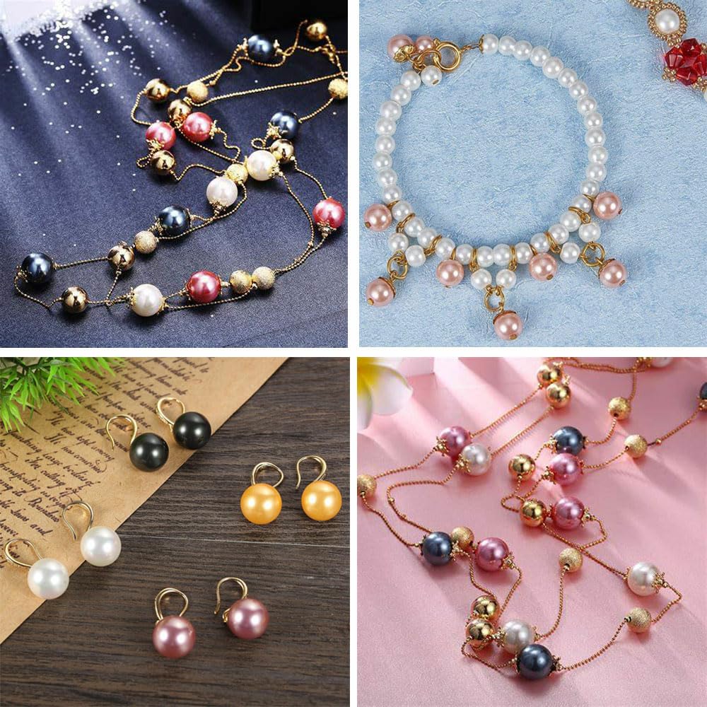 BetterJonny 24-Color Pearl Beads, 6mm Double-Hole Colored Pearl Glass Beads, Round Beads for Crafts, DIY Accessories, and More, Approx. 1680 Pieces