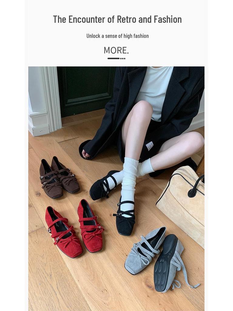 Mary Janes aus Leder im Retro-Stil mit eckiger Spitze - Flacher Absatz, Bequeme Damen-Abendschuhe 2025