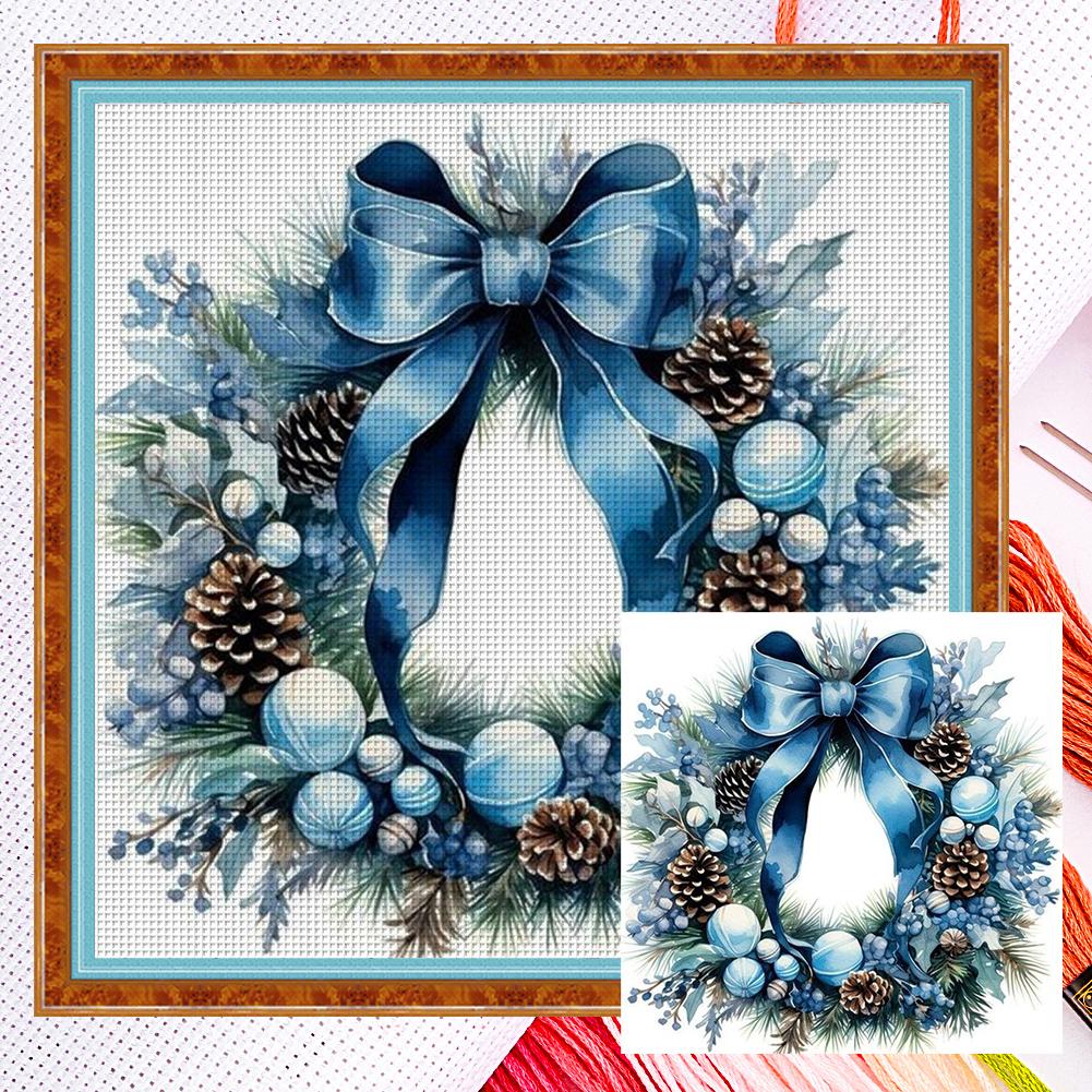 Full Embroidery Eco-cotton Thread 11CT Counted Xmas Wreath Cross Stitch Kit Art
