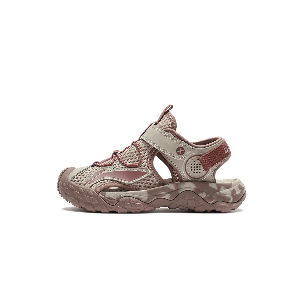 Li Ning Kids Sports Lifestyle Series Synthetic Leather Fashion Simple Versatile Breathable Low-Top Sandals Kids Sandals Deerskin-Brown YKKS016-15