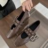 Fashion Flat Shoes Women's Mary Jane 2025 New Buckle Female Leather Fashion Casual Elegant Soft Sole Rivet Decoration Women Loafers
