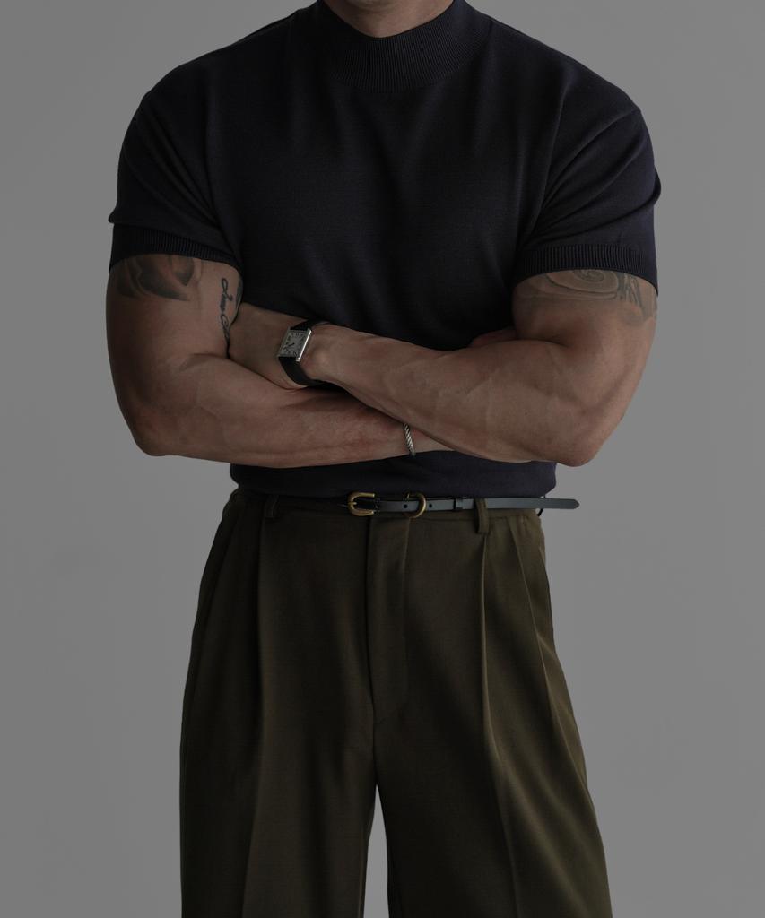 Baulopeulodeogteu Soft Mock Turtleneck Short Sleeve Knit [Navy]