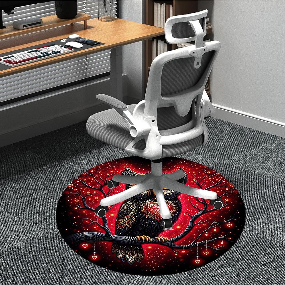 

1pc Owl Heart Office Round Area Rug, Under Office Chairs Bedroom Living Room Home Decor, Room Deco 80cm