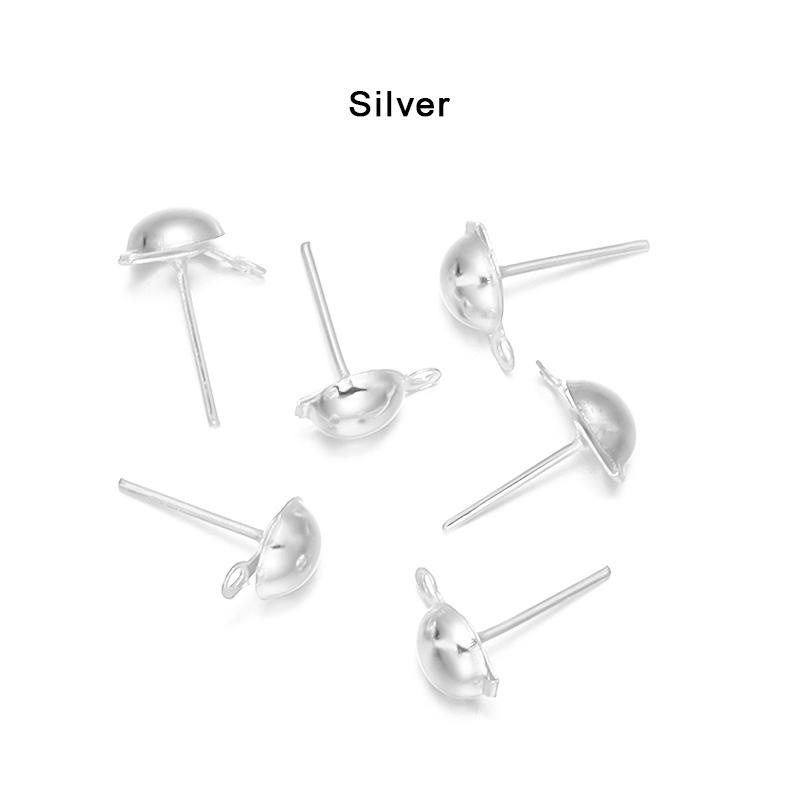 50Pcs 6mm 8mm Metal Half Ball Ear Studs Gold Color Bronze Rhodium Earring For For Women Charm Tragus Cartilage Piercing Jewelry