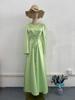 2024 Spring V-Neck Bandage Waist Slimming Long Sleeve Dress for Socialites