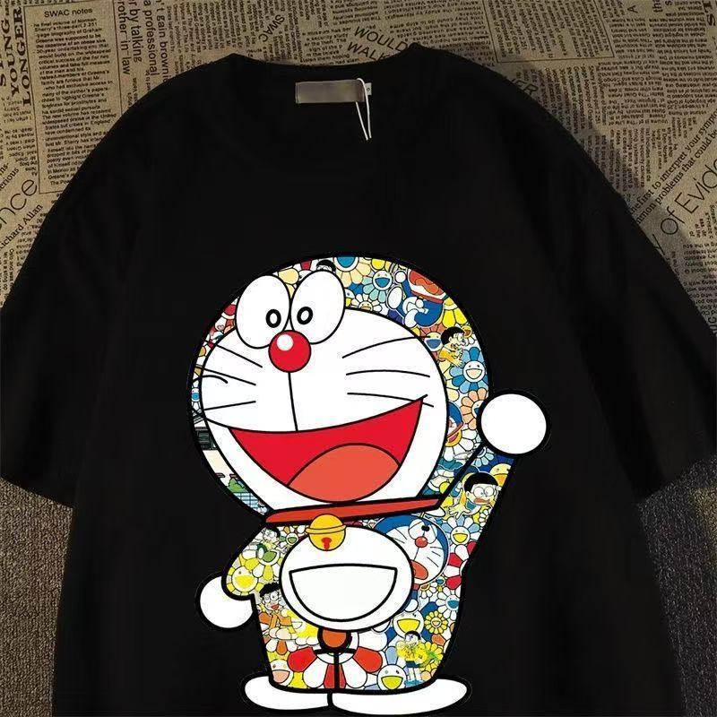 Printed Cartoon Character Short-sleeved T-shirt for Boys and Girls, Made of Pure Cotton, New Style Doraemon Top
