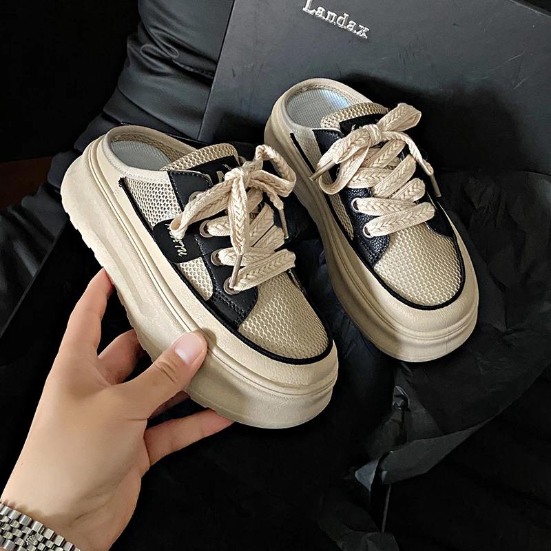 

Женская обувь 2025 Новые женские тапочки с закрытым носком На шнуровке Горячая распродажа Сетчатые Уличные Бестселлер Удобная Повседневная обувь 40 чёрный