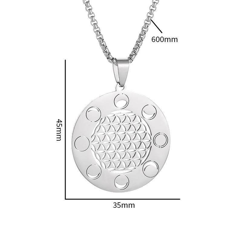New Simple Hollow Flower of Life Mandala Moon Phase Sacred Geometric Sweater Chain Flower Necklace Jewelry