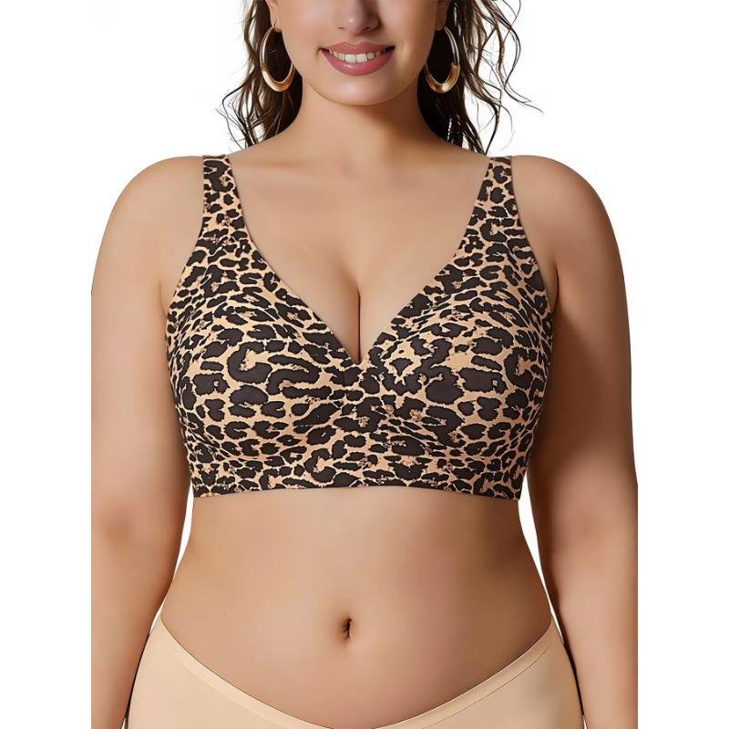 Plus Size Leopard Print Push Up Bra Thin Jelly Support Underwire Bra