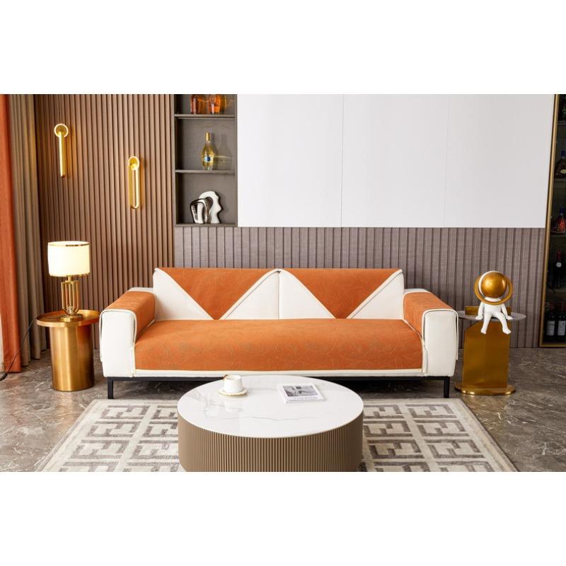 Sofa Cushion Modern Simple High-end Genuine Leather Non-Slip Sofa Seat Cushion Chenille Leaf Four Seasons Universal Cover Cover