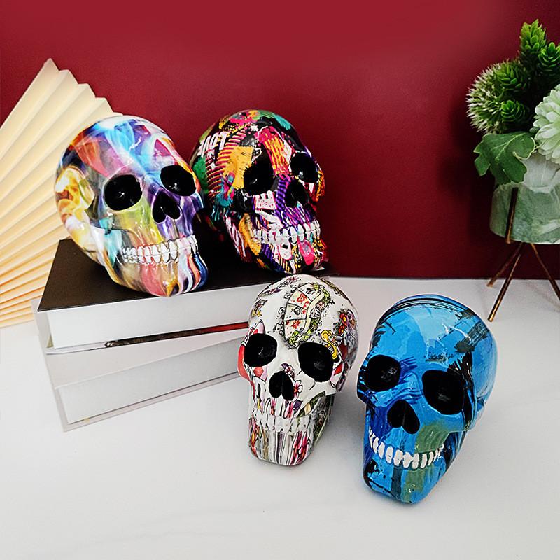 Colorful Skull Statues Home Decor Skull Resin Figurine Living Room Bedroom Office Decoration Artwork Decor Sculpture Room Decor