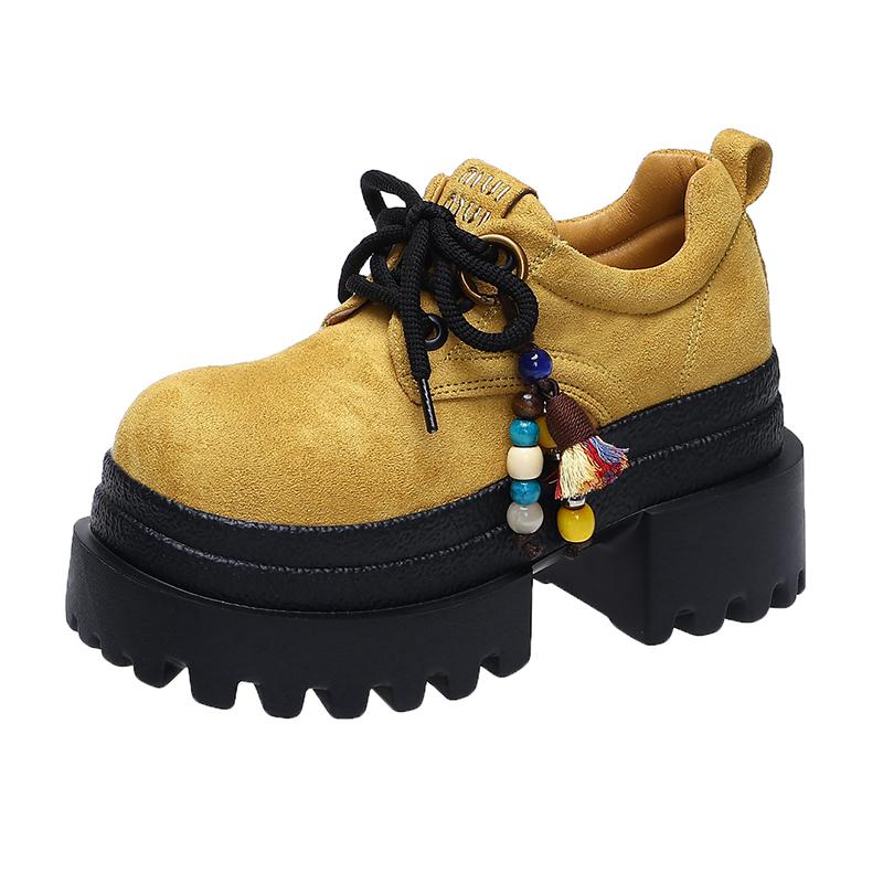 Fashion Women's Leather Sneakers New 2025 Spring High Platform Lace-up Casual Shoes Thick Sole 9CM Heels Walking Shoes Zapatos Mujer