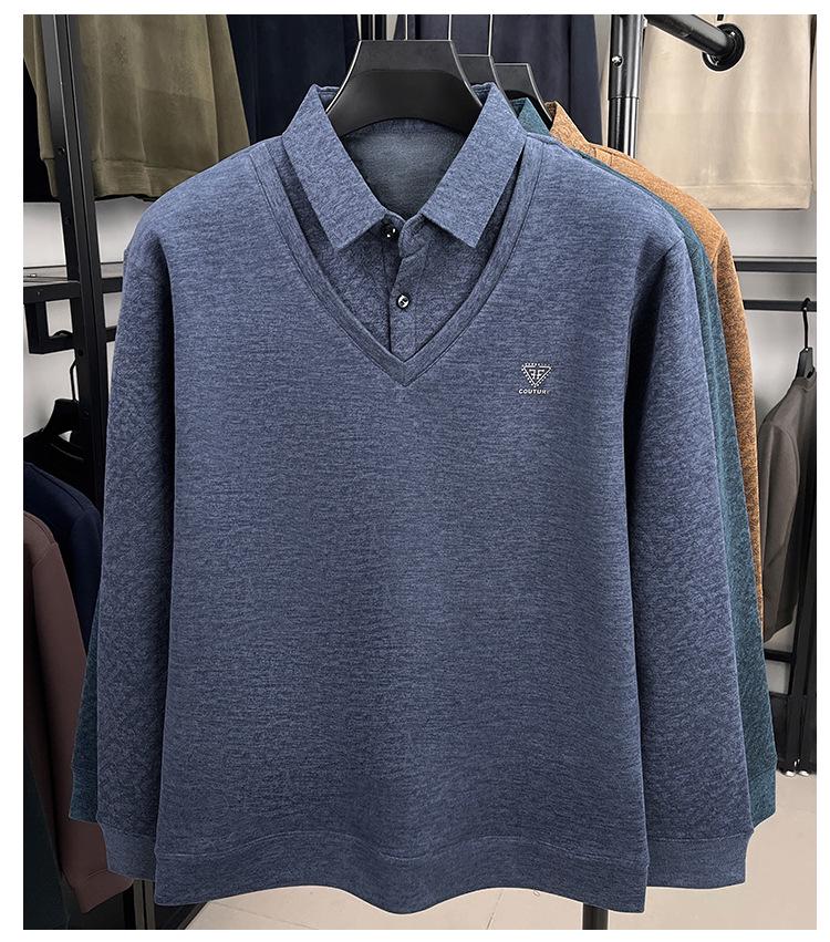 Premium Men's Knitwear: Fake Two-Piece Warm Sweater for Middle-Aged & Elderly (50-60+), Plus Velvet, Thickened Grandpa Style